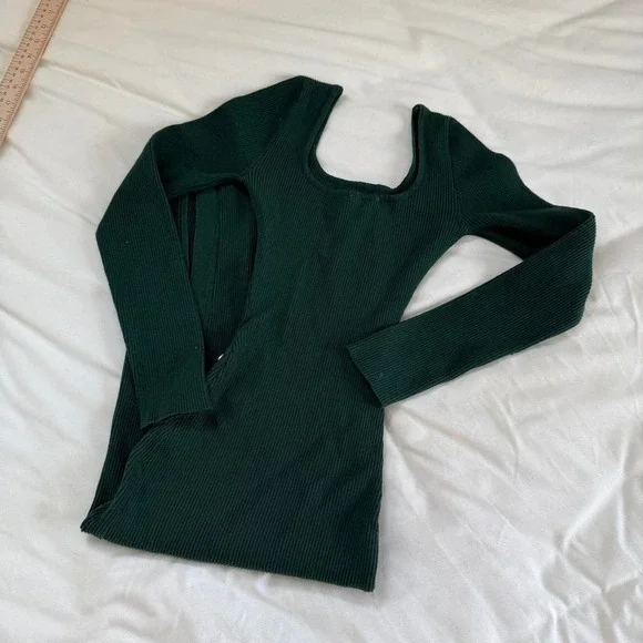 Y2K Windsor dark green ribbed bodycon maxi dress size small - Picture 3 of 4